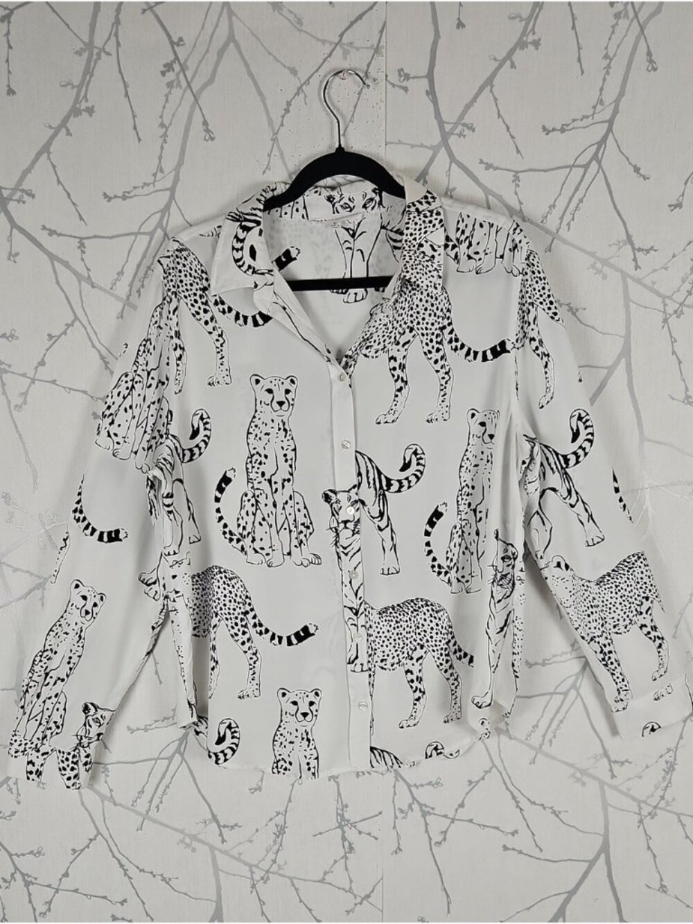 Jane + Delancey White Big Cats Print Button Front Shirt